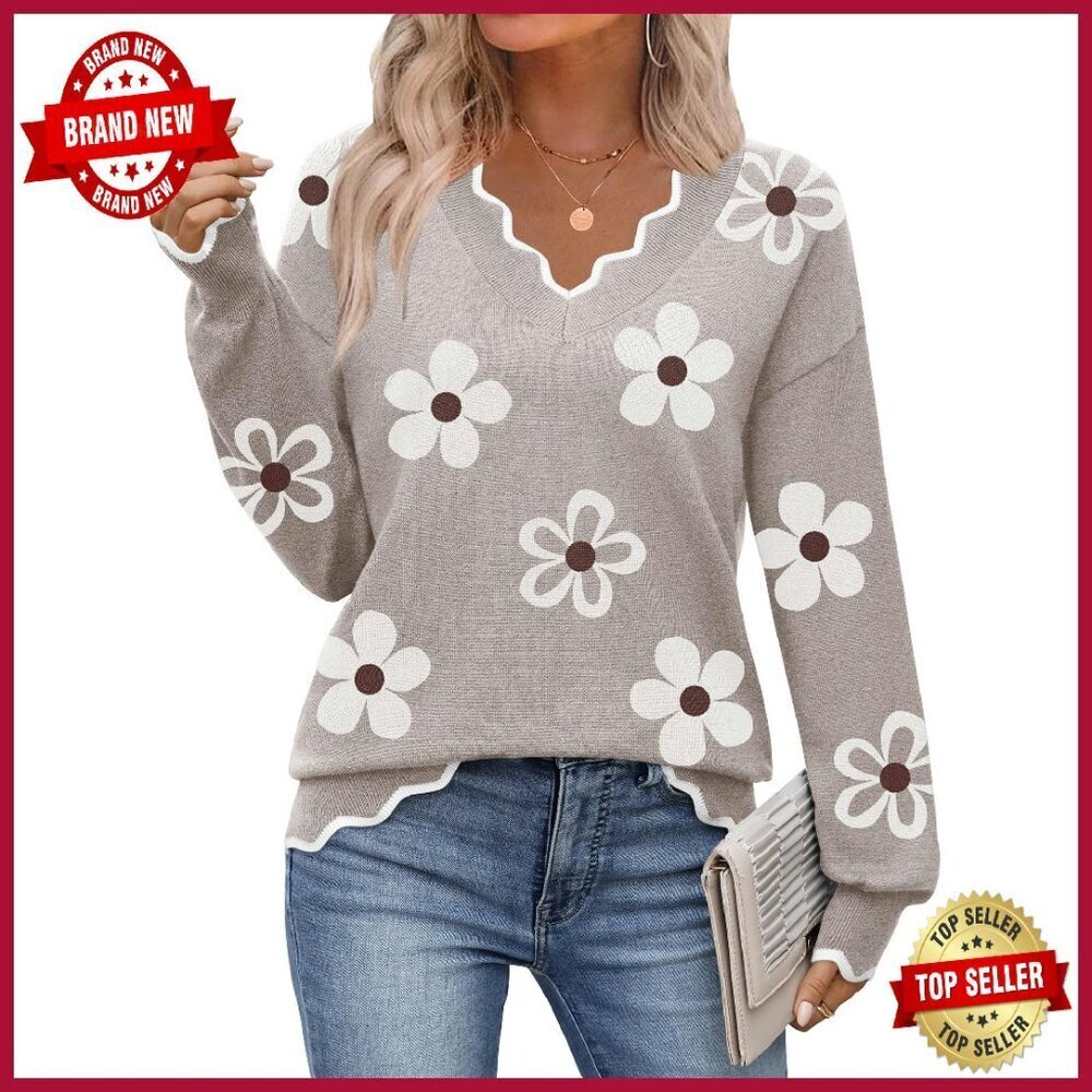 Soft Ribbed V-Neck Pullover Sweater Lightweight Knit Fall Winter Top